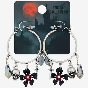 Social Collision Skull & Sword Charm Hoop Earrings‎ Hot Topic